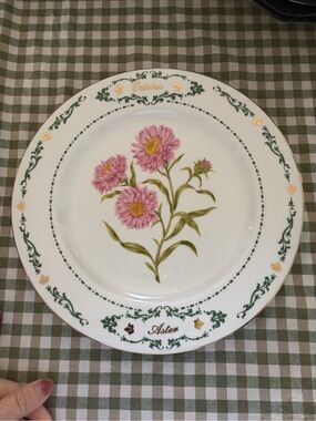 Pink Floral Ceramic Dinner Plate by